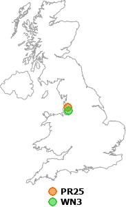 map showing distance between PR25 and WN3