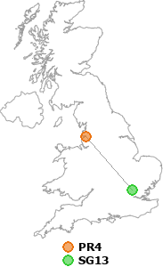 map showing distance between PR4 and SG13