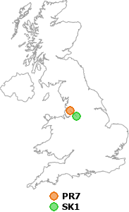 map showing distance between PR7 and SK1