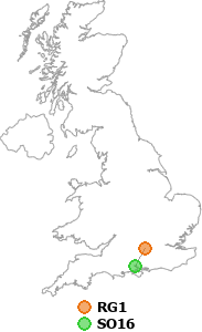 map showing distance between RG1 and SO16