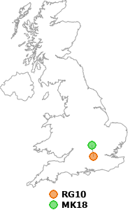 map showing distance between RG10 and MK18