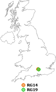 map showing distance between RG14 and RG19