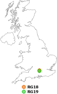 map showing distance between RG18 and RG19