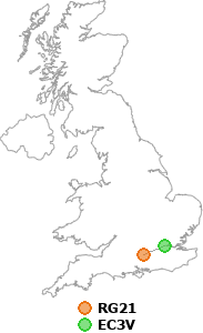 map showing distance between RG21 and EC3V