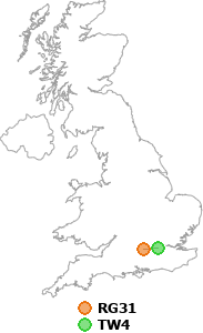 map showing distance between RG31 and TW4