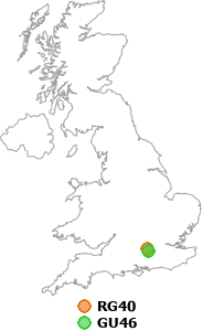 map showing distance between RG40 and GU46