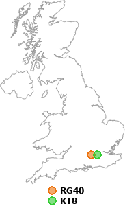 map showing distance between RG40 and KT8