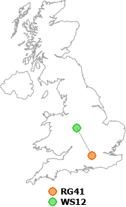 map showing distance between RG41 and WS12