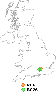 map showing distance between RG6 and RG26