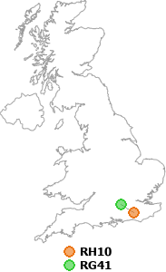 map showing distance between RH10 and RG41