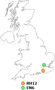 map showing distance between RH12 and EN6