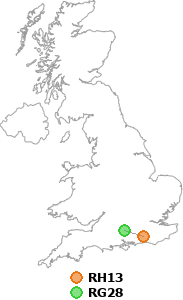 map showing distance between RH13 and RG28