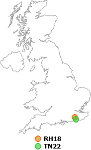 map showing distance between RH18 and TN22