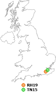 map showing distance between RH19 and TN15