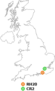 map showing distance between RH20 and CR2