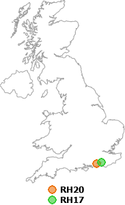 map showing distance between RH20 and RH17