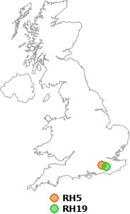 map showing distance between RH5 and RH19