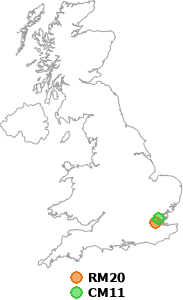 map showing distance between RM20 and CM11