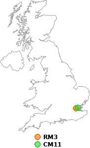 map showing distance between RM3 and CM11