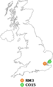 map showing distance between RM3 and CO15