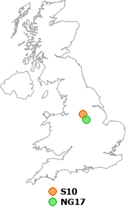 map showing distance between S10 and NG17