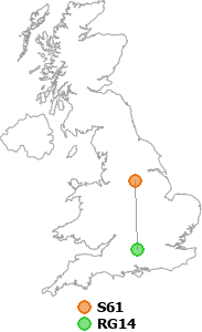 map showing distance between S61 and RG14