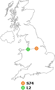 map showing distance between S74 and L2