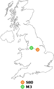 map showing distance between S80 and M3