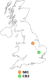 map showing distance between S81 and CB2