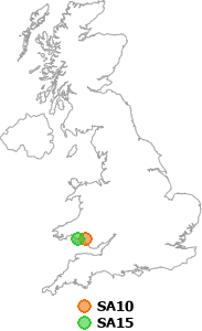 map showing distance between SA10 and SA15