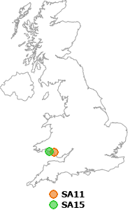 map showing distance between SA11 and SA15