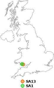 map showing distance between SA13 and SA1