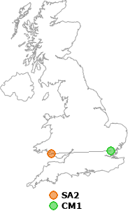 map showing distance between SA2 and CM1