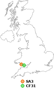 map showing distance between SA3 and CF31