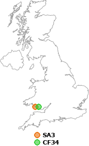 map showing distance between SA3 and CF34