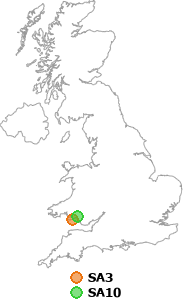 map showing distance between SA3 and SA10