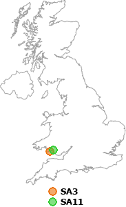 map showing distance between SA3 and SA11