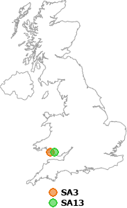 map showing distance between SA3 and SA13