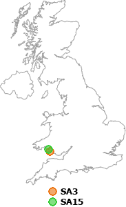 map showing distance between SA3 and SA15