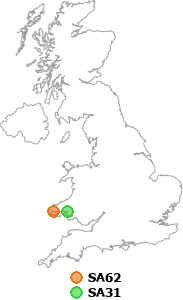 map showing distance between SA62 and SA31