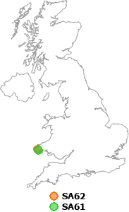 map showing distance between SA62 and SA61