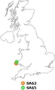 map showing distance between SA62 and SA65