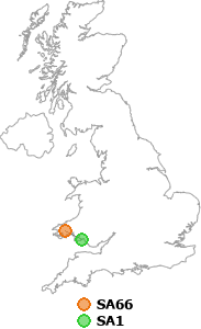 map showing distance between SA66 and SA1