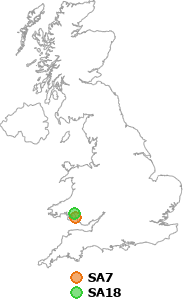 map showing distance between SA7 and SA18