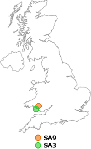 map showing distance between SA9 and SA3