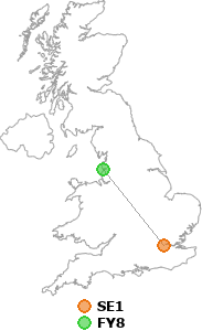 map showing distance between SE1 and FY8