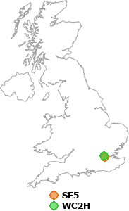 map showing distance between SE5 and WC2H