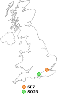 map showing distance between SE7 and SO23