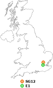 map showing distance between SG12 and E1