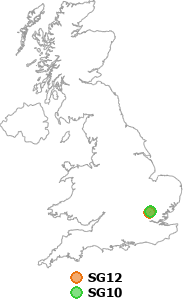 map showing distance between SG12 and SG10